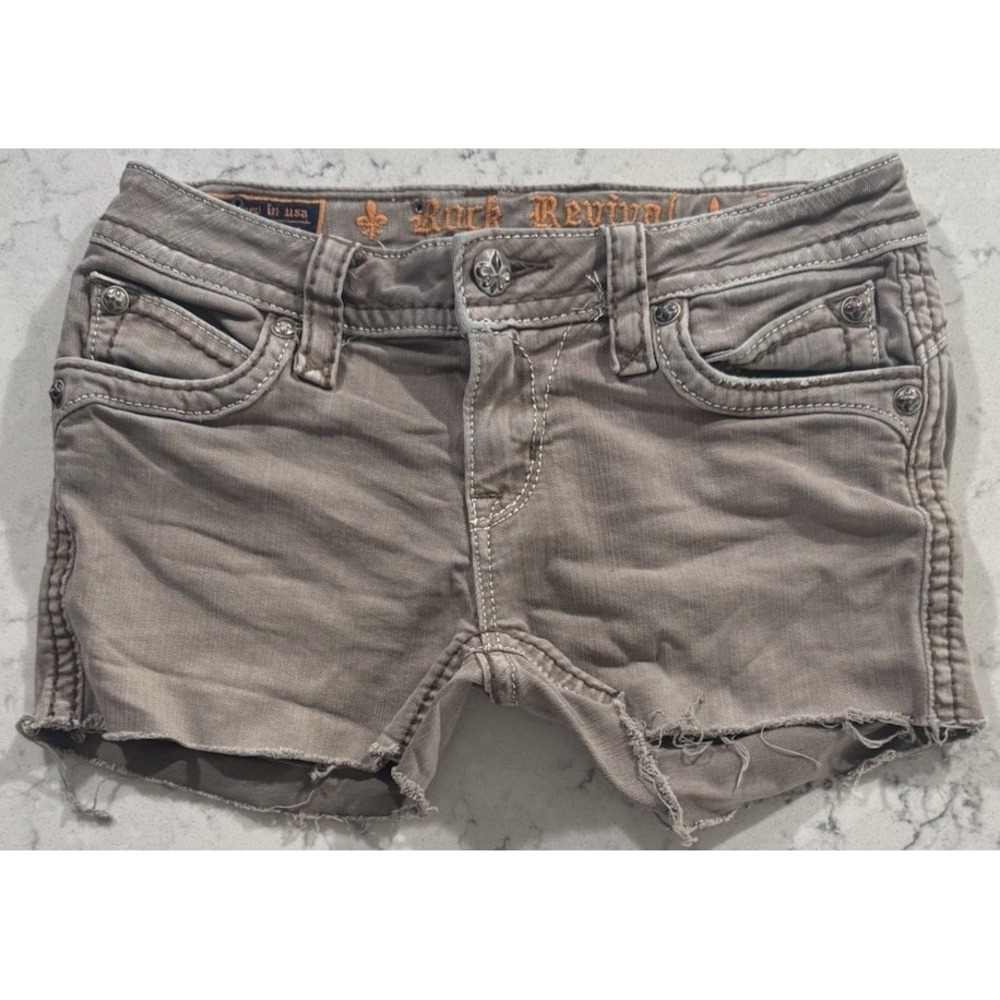 Rock Revival Johanna Skinny Denim Cutoff Shorts Womens 27 Gray Frayed Y2K